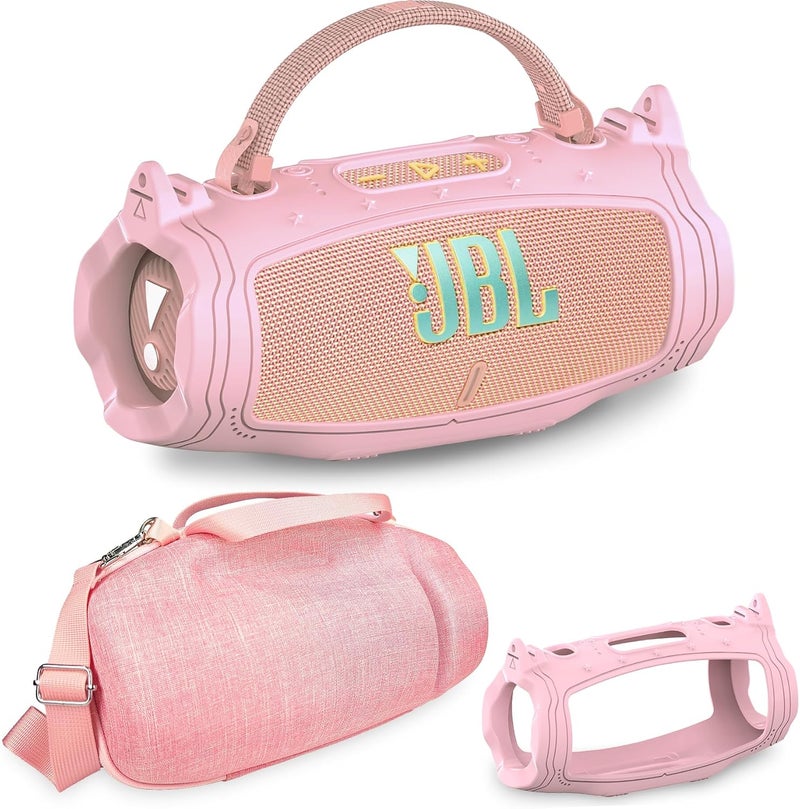 JCHPINE Silicone Cover and Hard Carrying Case for JBL Charge 6 Portable Bluetooth Speaker Accessories, Protective Cases for JBL Charge 6 AI Sound Bluetooth Speaker with Shoulder Strap (Pink) - Image 1
